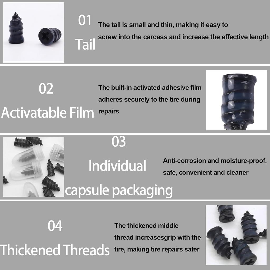 Tire Repair Rubber Nail, Vacuum Tire Repair Kits Spiral Rubber Nails, Self-Service Car Wheel Puncture Repair Screws For Car, Motorcycle, Truck,