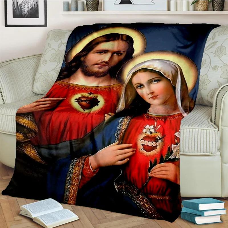 3D Blessed Virgin Mary Jesus HD Blanket,Soft Throw Blanket for Home Bedroom Bed Sofa Picnic Travel Office Rest Cover Blanket Kid