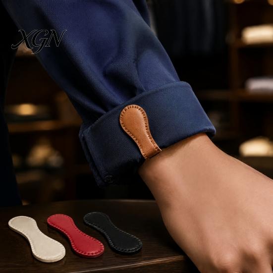 Easy Use Shirt Fasteners 2Pcs Faux Leather Magnetic Sleeve Clips, Multi-use Clips for Cufflinks Clothes, Reusable Holders Rolled Cuffs Pants