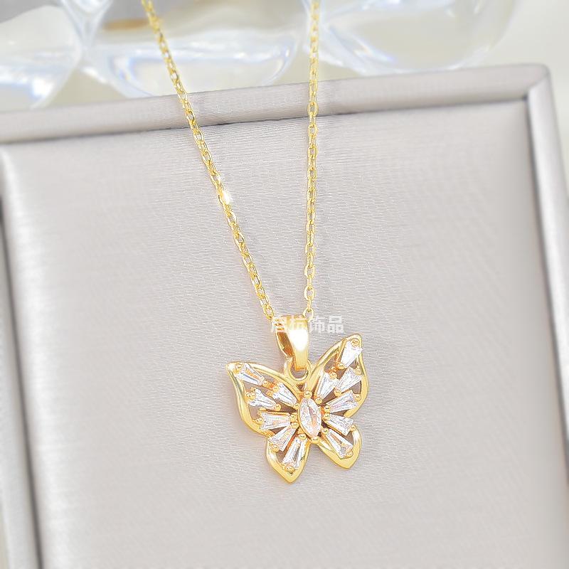 Butterfly Necklace Women'S Light Luxury Versatile Premium Temperament Zircon Pendant Accessories