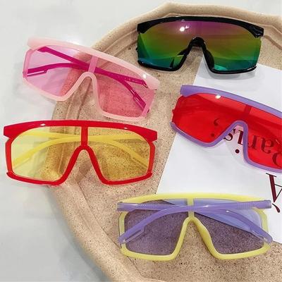 New Oversize Square Kids Sunglasses Vintage Colorful One Piece Lens Sun Glasses Boys Girls Children Pink Yellow Shade Gafas