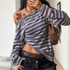 Women Striped Loose Off Shoulder Long Sleeve Casual Pullover T Shirt