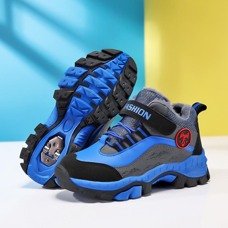 2025 Winter New Boys' Sports Cotton Shoes Leather Waterproof Strap Steel Claw Anti-Slip Fleece Warm Snow Cotton Shoes Men