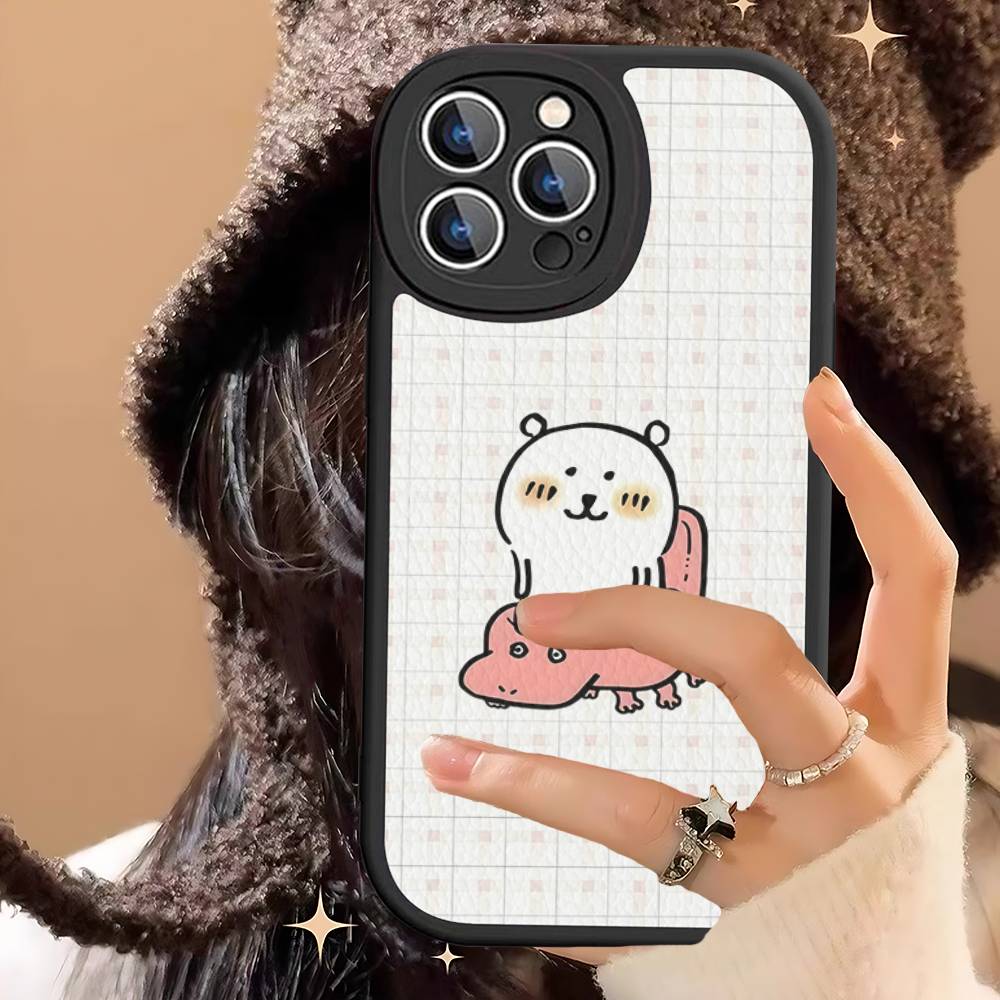 Cute J-Joke B-Bear For IPhone 16 15 14 13 12 11 Pro Max Plus Shockproof Leather Soft Phone Cover