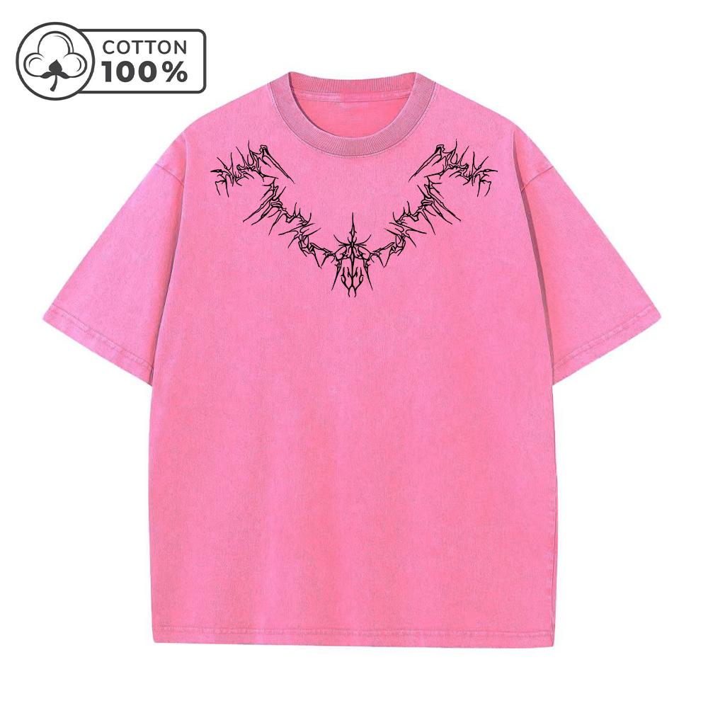 Mens Personalized Thorn Print Washed TShirt Retro Distressed Casual Pure Cotton Crew Neck Short Sleeve Summer Commute Loose To