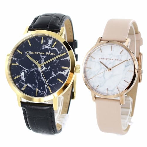 

Christian Paul pair watch storage box for men and women, marble pattern, black and baby pink leather, M004BKCGDMRL-02