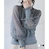 [Newne] Sleeve lace puff sleeves tops knit Transparency long sleeve Beautiful Elegant formal pullover spring autumn long sleeves design Transparent