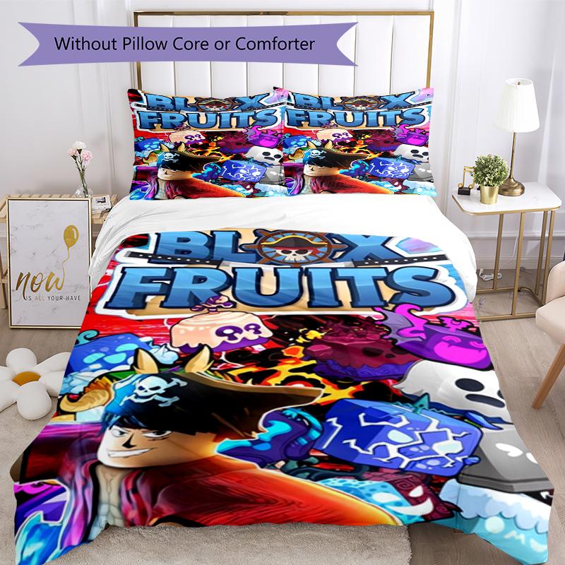 3pcs Blox Fruits Bedding Set Duvet Cover Closure Includes 1 Duvet Cover & 2 Pillowcases, Soft and Comfortable for All Seasons.