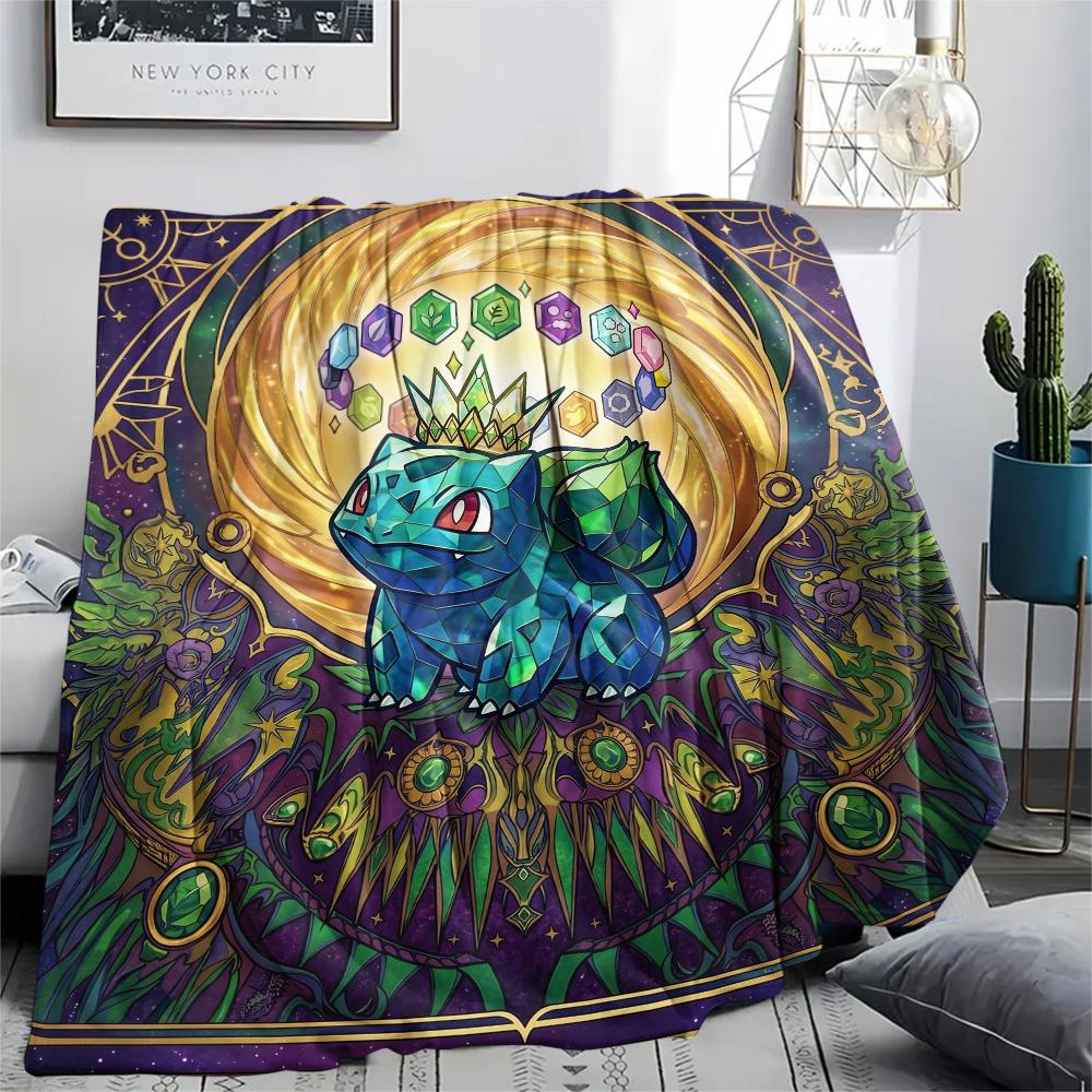 

Bulbasaur Flannel Blanket with Print Pattern Warm Cozy for Bedrooms Sofas Beds Chairs Picnics Travel.-TING 75x90cm