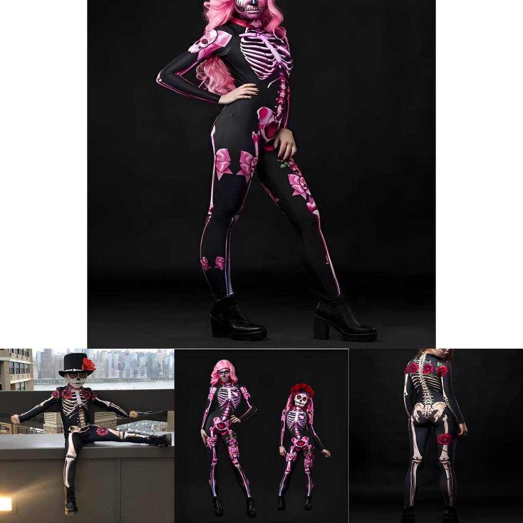 Womens Halloween Skeleton Cosplay Bodysuit Jumpsuit For A Spooky Look