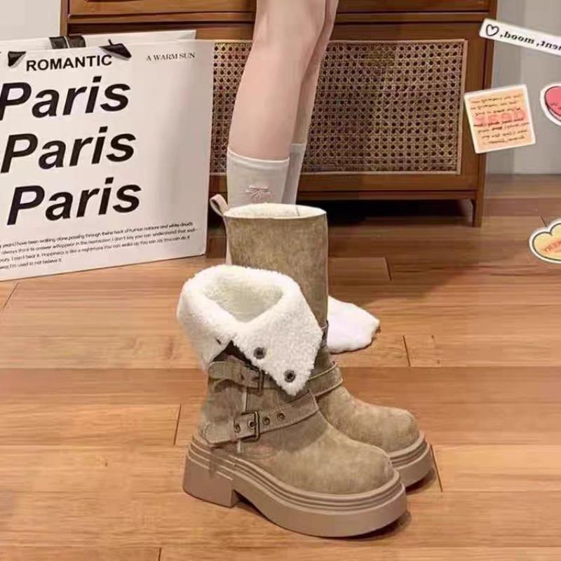 Thick-soled Velvet Martin Boots for Women's Autumn and Winter New Warm Snow Boots Retro Heightening Long Tube