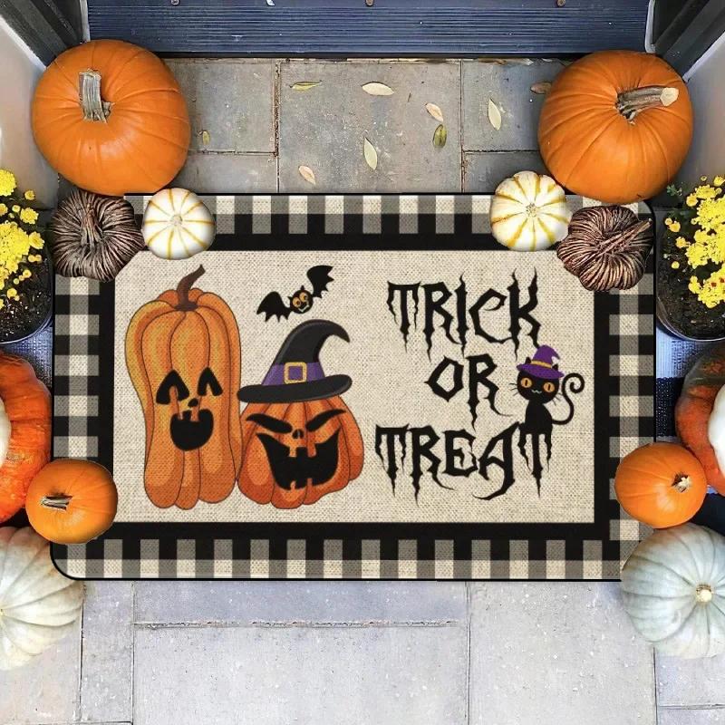 Spooky Halloween Welcome Mat 50x80cm Entrance Mat with Ghost Pumpkin Design Perfect for Bathroom Door Home Halloween Decorations