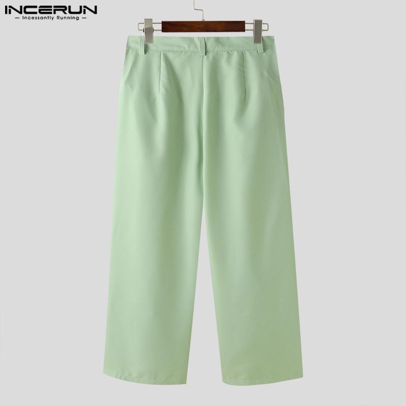 INCERUN Men Zipper Up Wide Leg Pants Business Long Men Slacks Trousers