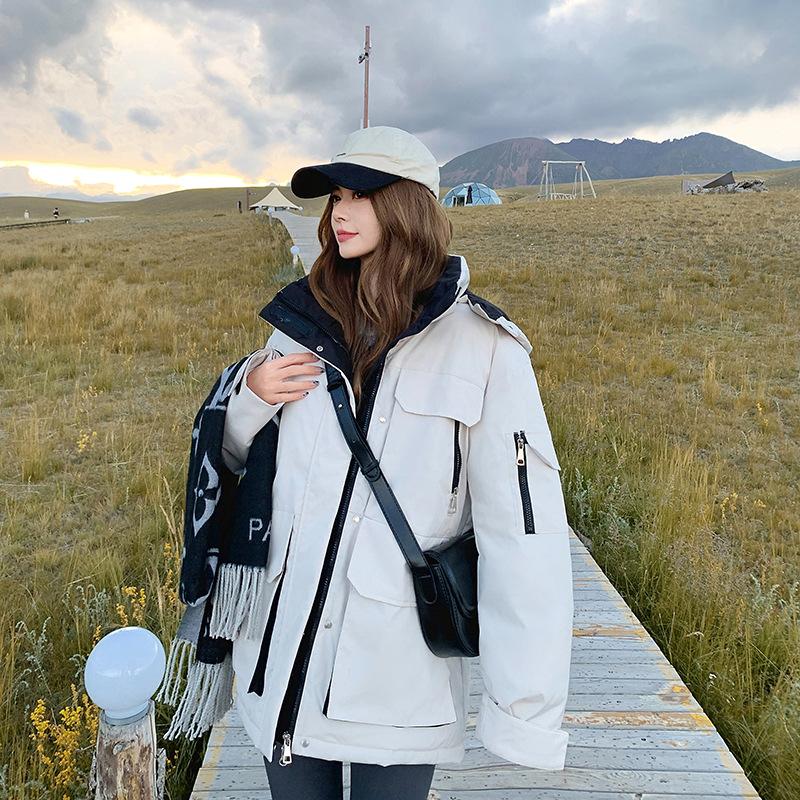 Winter large size loose oversize tooling cotton-padded jacket women's versatile hooded cotton-padded jacket student thickened jacket tide