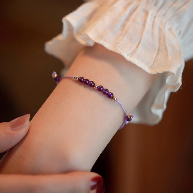 Natural Amethyst Stackable Bracelet With Gold Beads for Women Elegant Layering Jewelry Spiritual Healing Crystals Gift