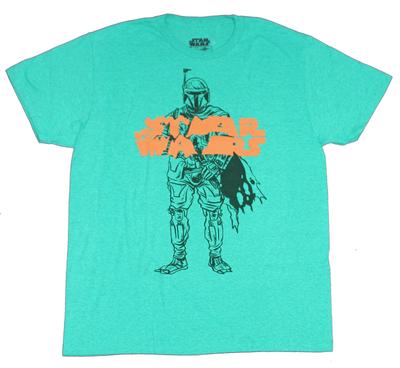 Star Wars Adult New T-Shirt - Boba Fett Battle Ready Under Orange Logo