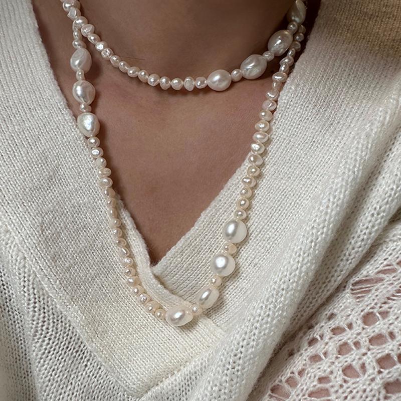 HENGSHENG 90-120cm Long Chain Necklace For Women Girls Freshwater Natural Baroque Pearls Necklace 5-9mm Vintage Sweater Chain