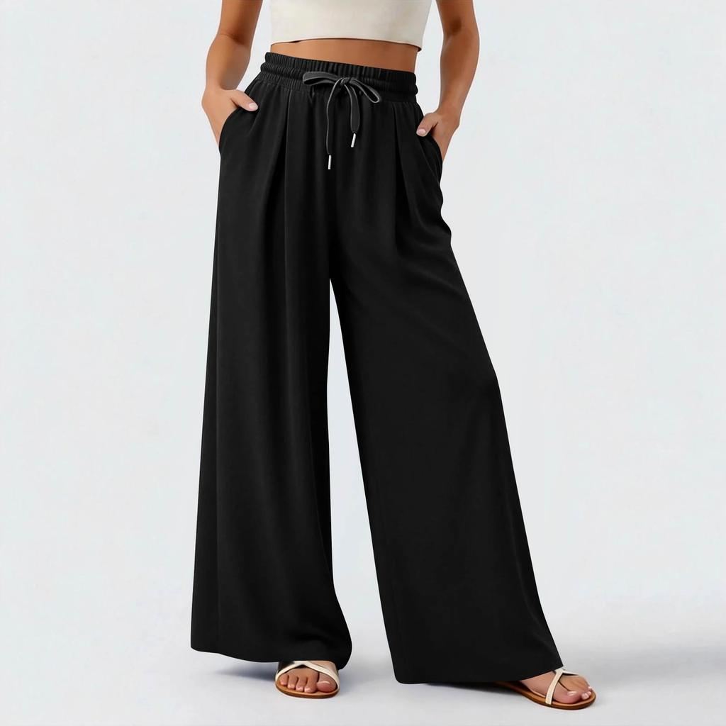Women's Lightweight Wide-leg Casual  Color Flowing Trousers