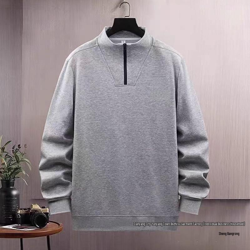 Men's Thick Stand-Collar Half-Zip Casual Sweatshirt – Heavyweight, Spring/Autumn Trend, Solid Color