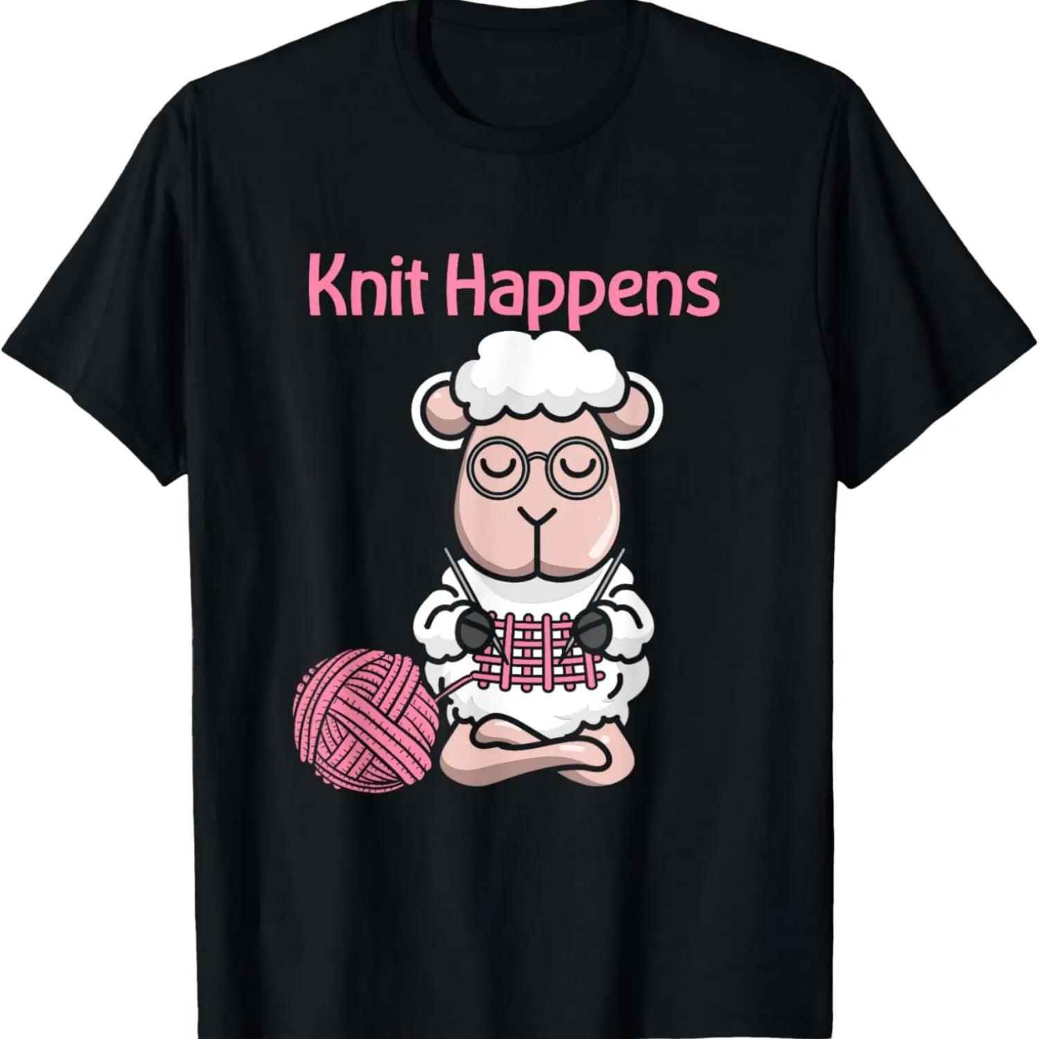 Knit Happens Cute Knitting Sheep Funny Gift For Knitters T-Shirt S