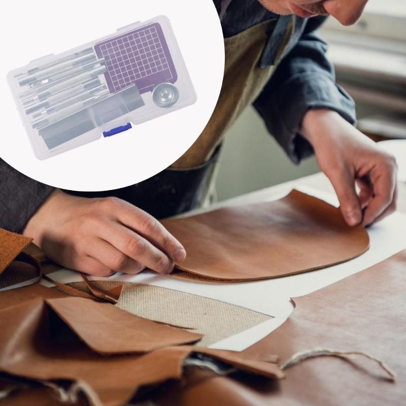 12Pcs Leather Hole Punching Set for Leather Watch Band, Belt, Hollow Hole Punching Cutter with Base and Punching Mat