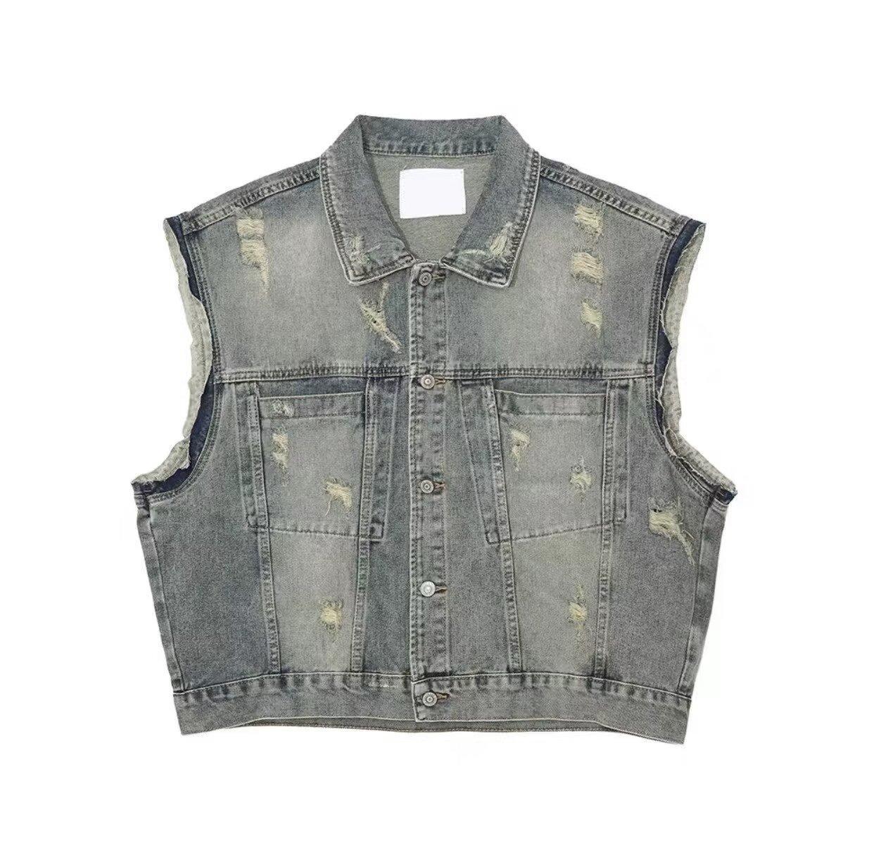 Denim vest men s autumn fashion brand loose shoulder sleeveless vest washed retro old spring and autumn versatile jacket M синий