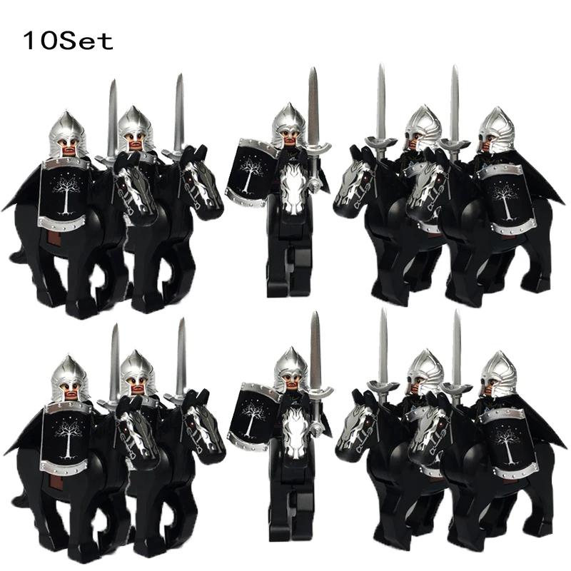 10 Sets Medieval Knights Dark Sauron Battle Figures Rohan Warrior With Horse Sword Building Blocks Kids Educational Toys Gifts