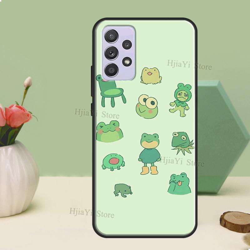 Cute Green Frog Case For Samsung A54 A34 A24 A14 A51 A71 A12 A22 A32 A52 A72 A73 A33 A53 A13 Back Cover