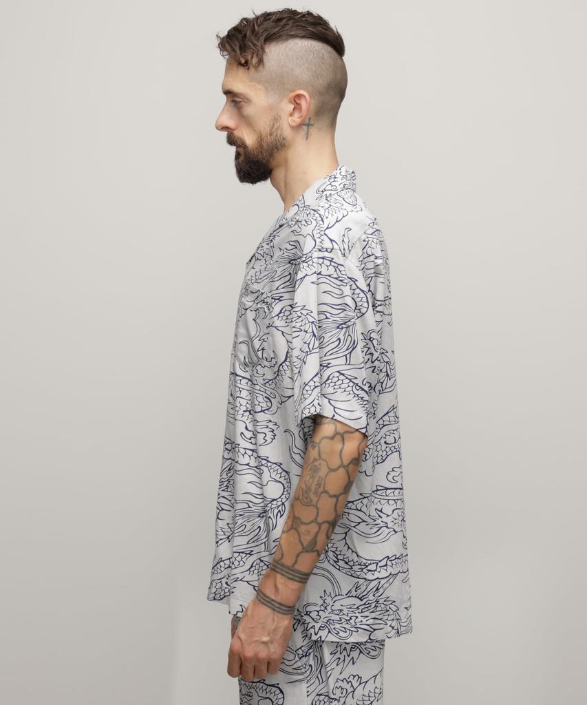 Schott NYC Hawaiian Shirt "DRAGON" / 782-4123012 Men's Medium 030 White