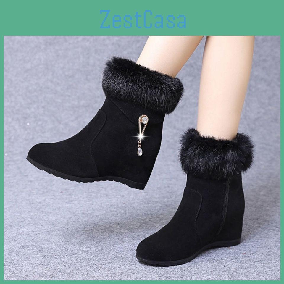 Winter Women Fashion Ankle Wedges Boots Increasing Height Shoes High Heels Booties Metal Rhinestone Boots