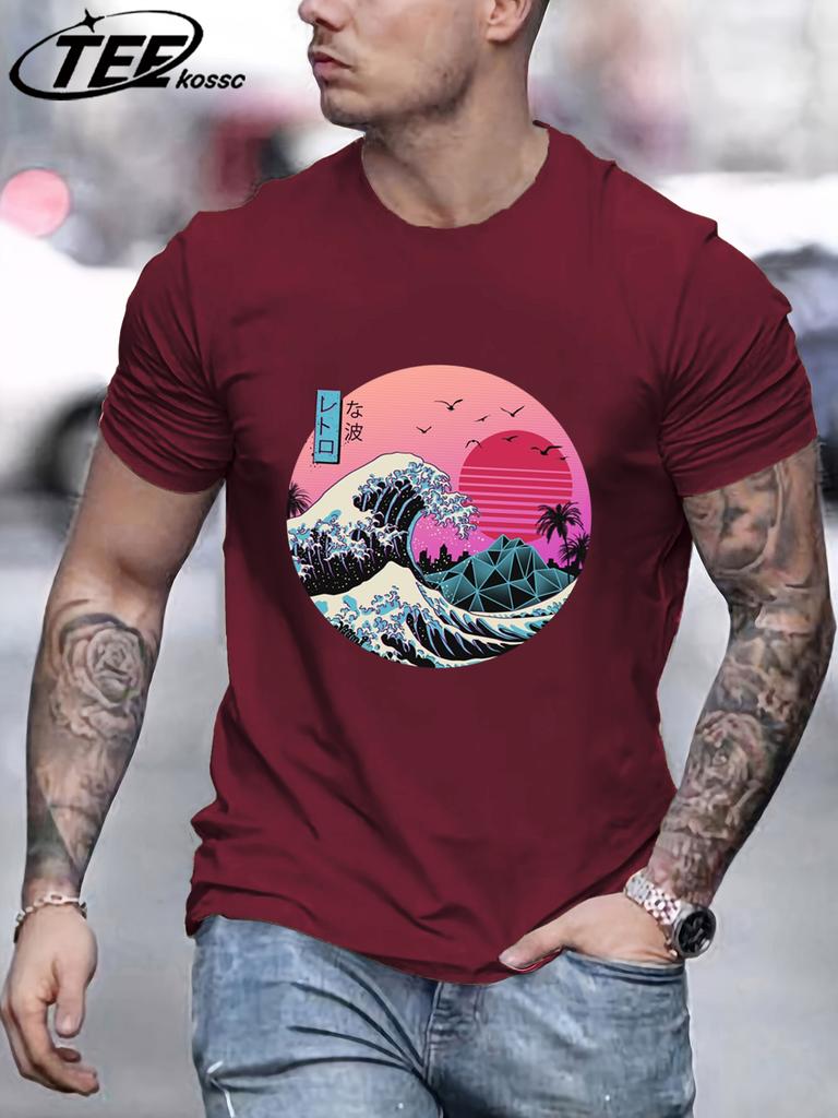 Tsunami And Sunset Are Both Beautiful Man TShirt Loose Cotton Retro Tee Trendy ONeck Short Sleeve Fashion Summer Casual Top
