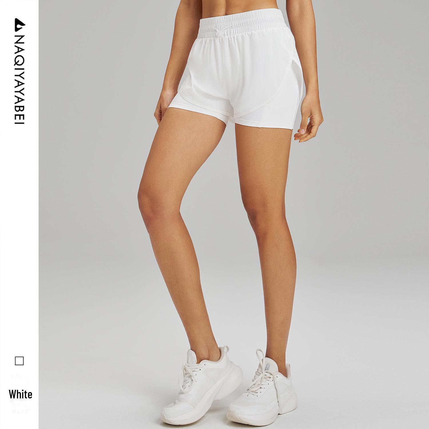 

Summer 2025 European/American Trendy High Waist Slim Running Shorts - Double-Layer Anti-Exposure Medium белый