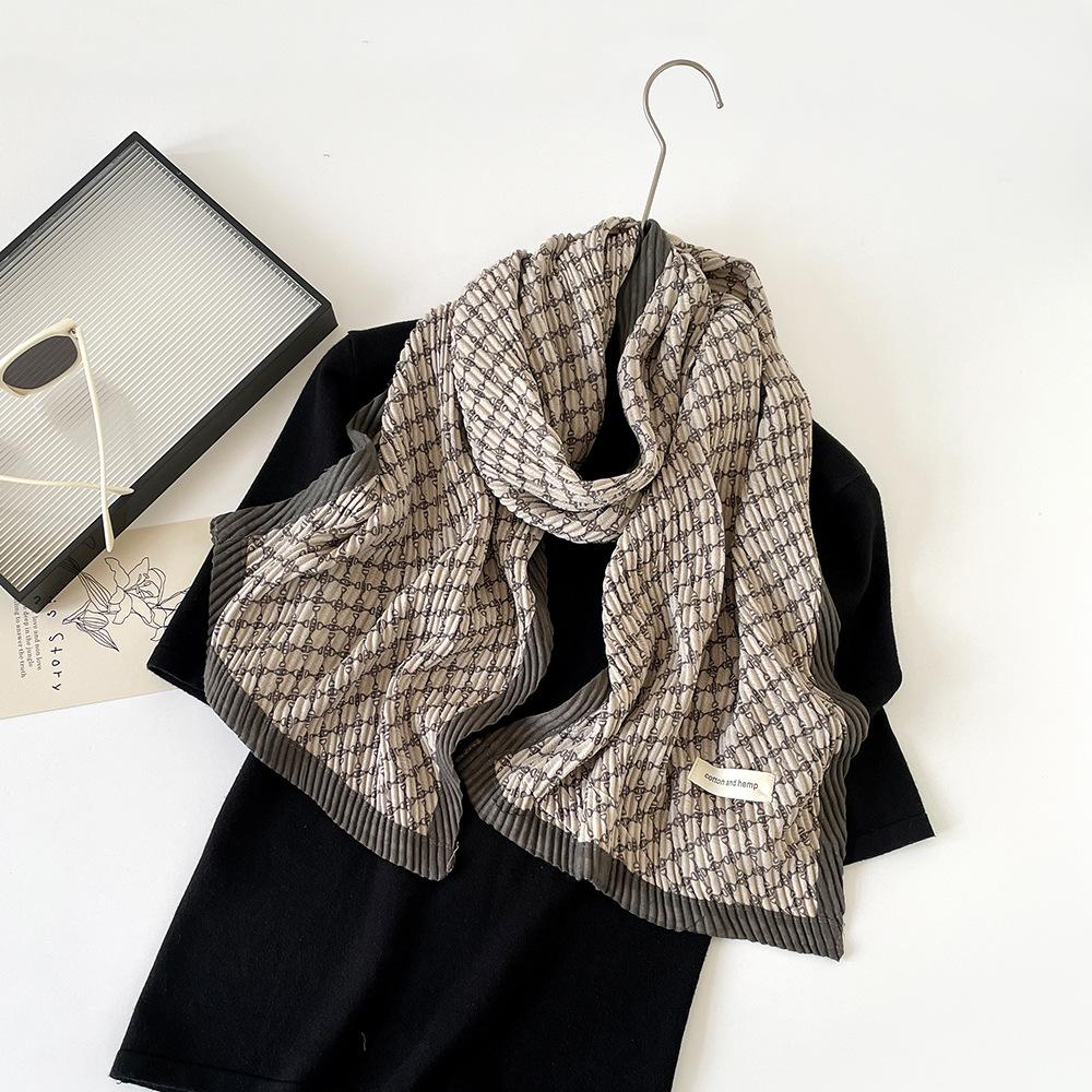 New fashion imitation cotton and linen pleated scarf women's printing double-layer cotton and linen decorative scarf shawl
