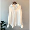 Women's Long Sleeve Satin Shirt Spring Summer Sun Protection Versatile Drape Retro Hong Kong Style Blouse Top