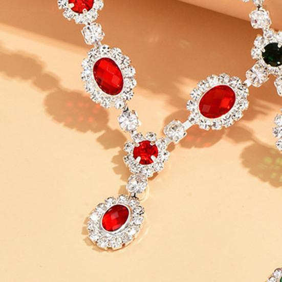 1 Set Hochzeitskette und Ohrringe Damen Retro Strass Schmuckset Faux Edelstein Halskette Ohrringe Valentinstag Geschenk für Ehefrau Sie