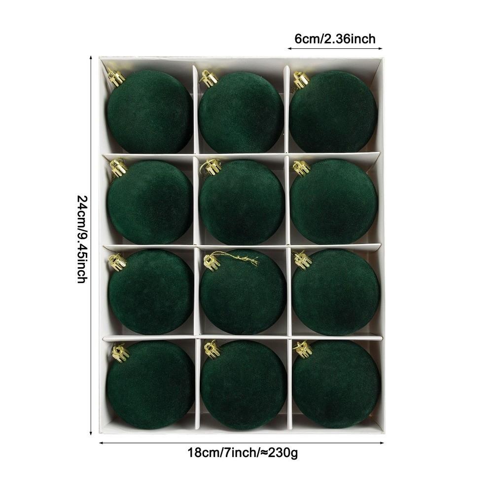 12pcs 6cm Christmas Ball Ornaments Round Shape Gold Hanging Caps Flocked Christmas Hanging Ball Vintage Style