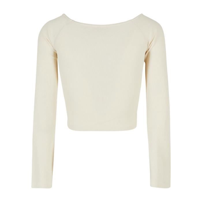 T-shirt À Manches Longues À Col En V Et À Côtes Courtes Femme Urban Classics - Blanc