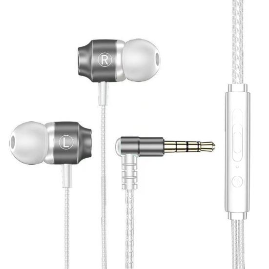 Fone de ouvido intra-auricular de metal para jogos com microfone baixo, volume ajustável, plugue de 3,5 mm, fone de ouvido estéreo com fio universal para computadores e celulares