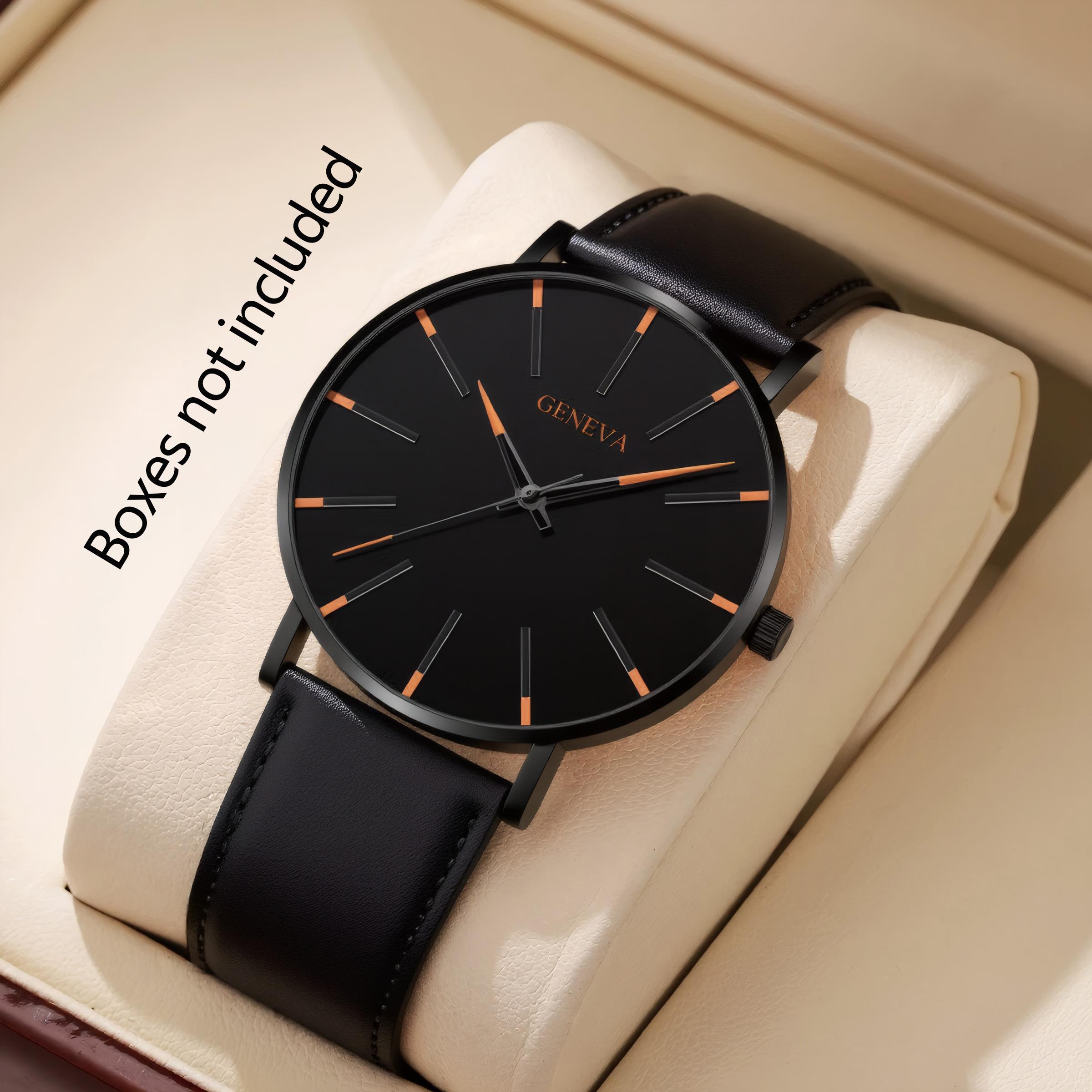 

Модные и трендовые мужские деловые часы, минималистичные мужские роскошные повседневные кварцевые часы с имитацией кожи, мужские подарки оранжевый