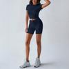 New Women's Solid Yoga Sportswear Set Short Sleeve T-shirt + Belted Shorts Casual Outfit For Spring Summer