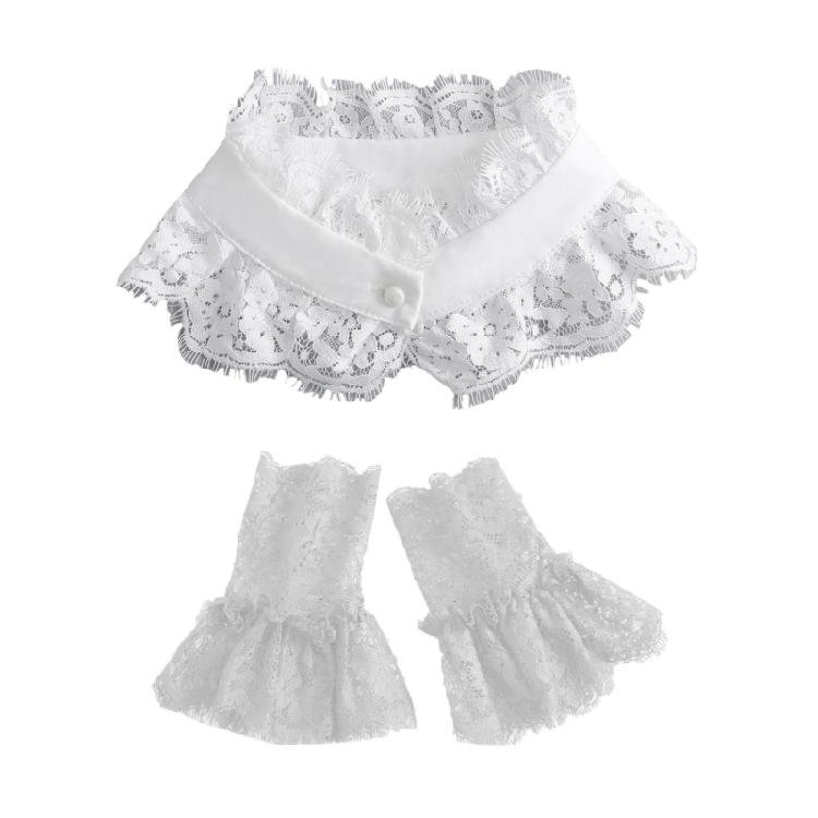 

Блузка-половина сорочки з мереживом у вигляді квітки з віями, знімним коміром і набором жабо та рюшів на манжетах фальшивих рукавів для жінок, дівчат білий