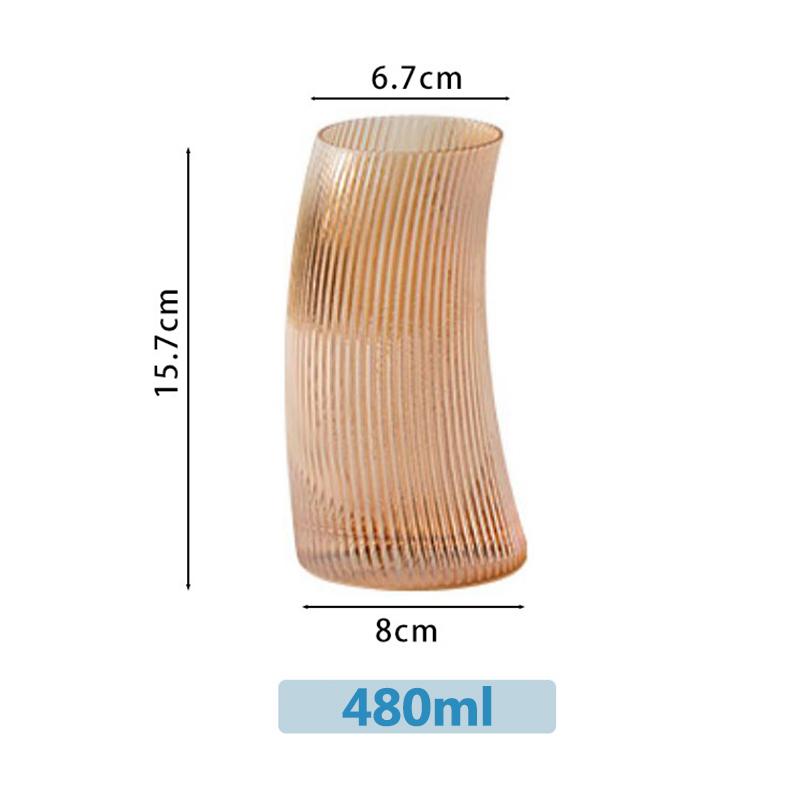 350ml/480ml Modischer Halbmond-Stil Glasbecher Geripptes Klares Glas Milch Wasser Saft Kaffee Tee Tassen Cocktail Biergläser