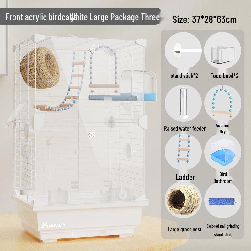 Large Transparent Acrylic Bird Cage with Toilet for Cockatiels and Parrots