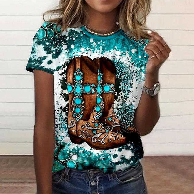 Harajuku Women 3D Horse Print T-shirt, short sleeve T-shirt, casual street wear, collar T-shirt, top clothing, summer fashion