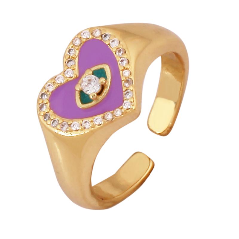 New Colorful Enamel Coated Zircon Finger Ring,Unique Eye Brass 18K Gold Plated Open Adjustable Rings Jewelry Findings Supply P34