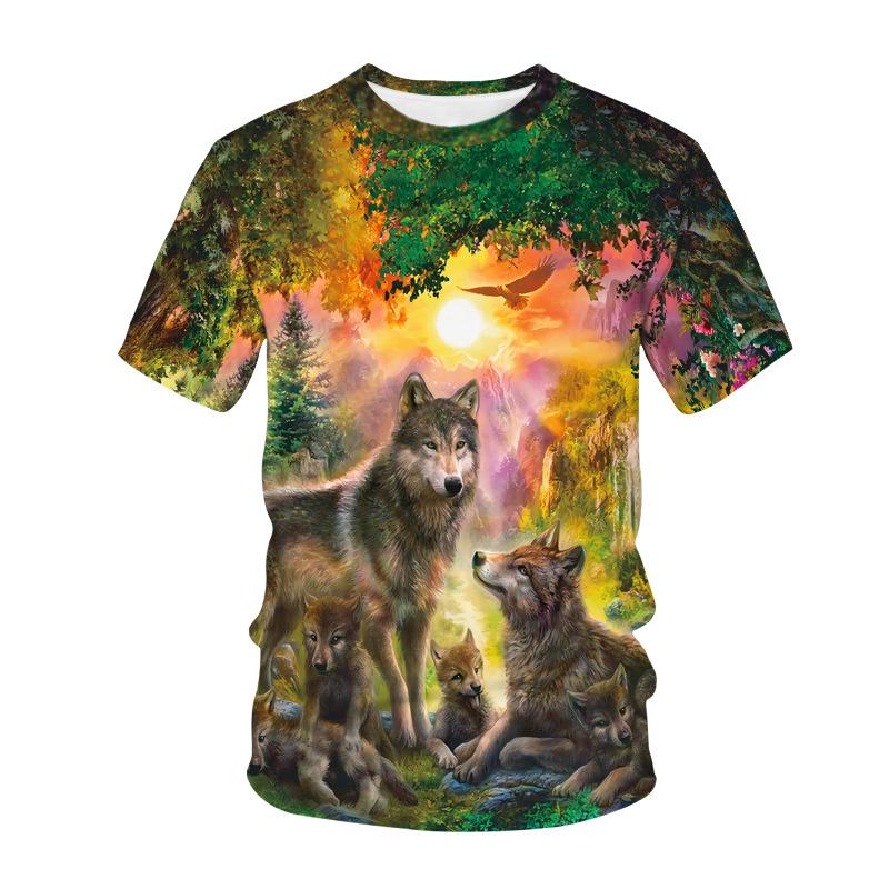Summer Fashion Creative Wolf 3D Printed Loose Men's Short Sleeved Personalized Top