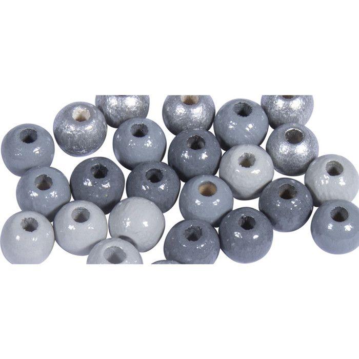 Assort. Perles en bois , FSC 100%, 6mm , tons gris - argent, polies, 116 pièces