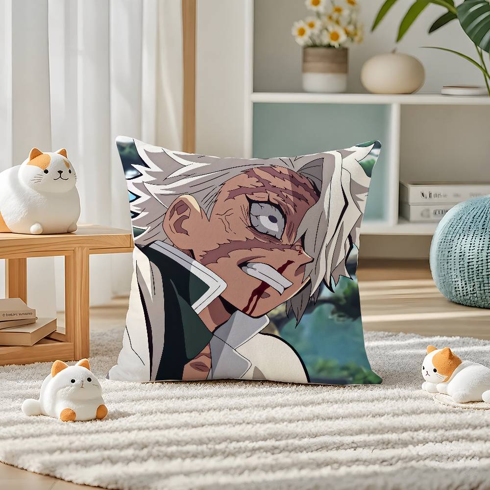 Demon Slayer Entertainment District Arc Anime Plush Pillow Cover Soft Short Plush Cushion Cover For Sofa Bedroom Home Decor