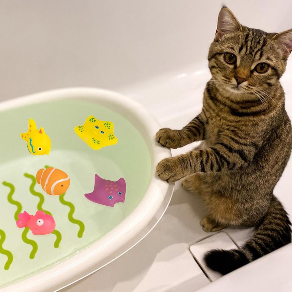 Cat Pool Toys 6pcs cat pool toys  Cat Bathing Toy Kitten Pool Water Squeaky Toy Interactive Swimming Bath Fish Toy Cat Supplies