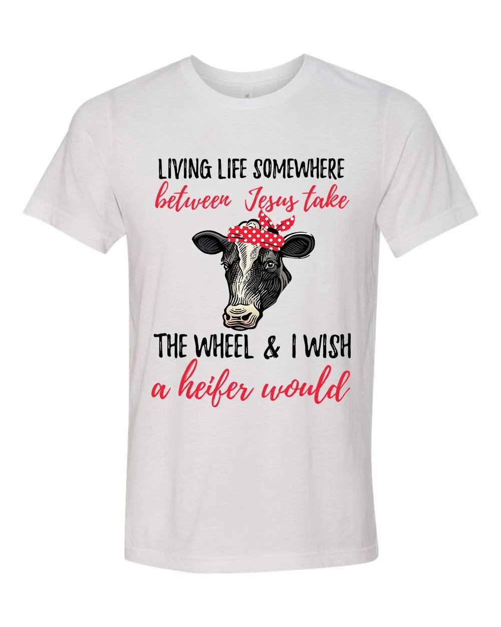 Unisex Adult Fit Cow Jesus Take The Wheel Heifer Short Sleeve T-Shirt XL